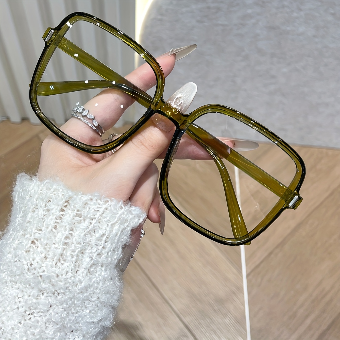 E-shop 1 Stück Damen Übergroße Klassische Quadratische Rahmen Lebendige Mode Y2K Klare Brille für Alltagskleidung Accessoires