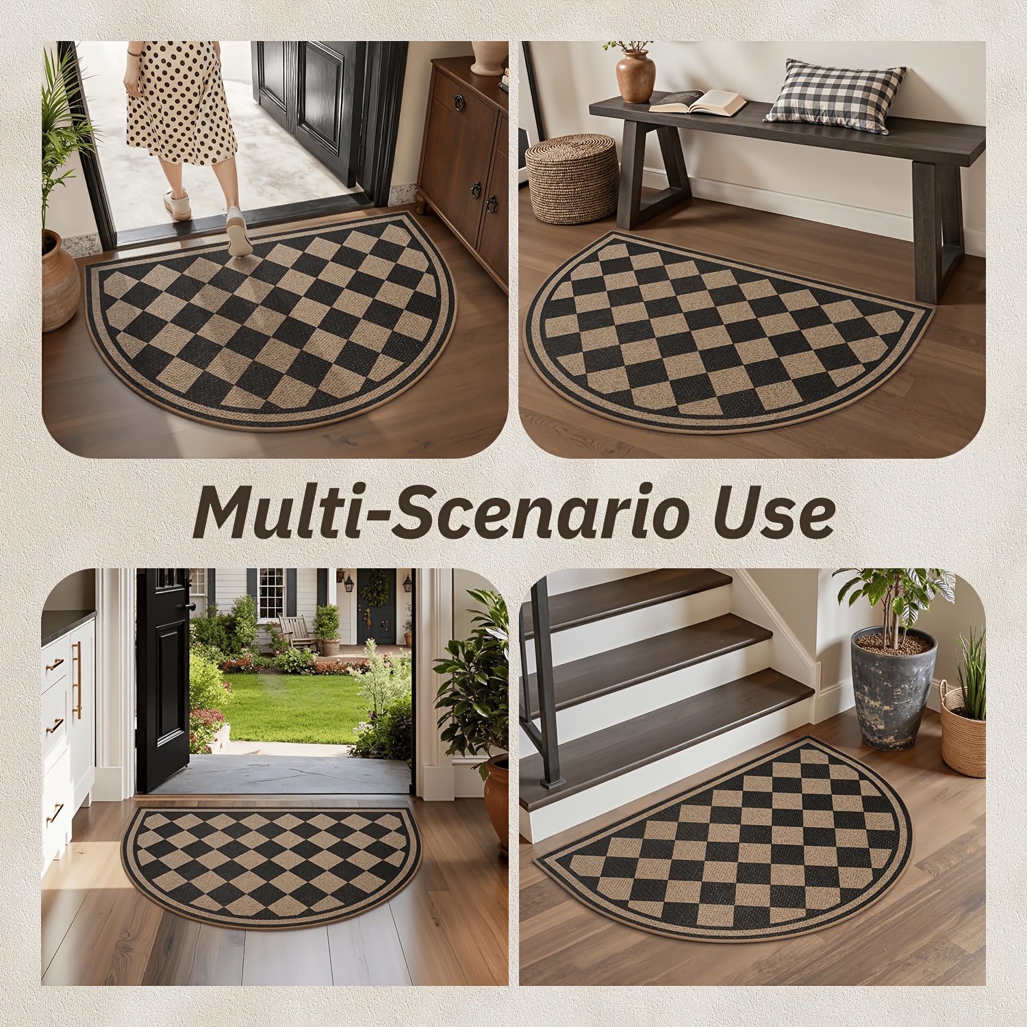 Non-Slip Semicircular Front Door Mat, Absorbent Welcome Mat