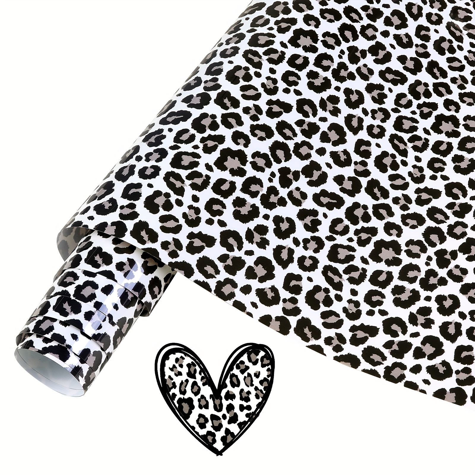 Image of Black-and-white Leopard Print Heat Transfer Vinyl - 1 Roll 12inch×3ft Animal Texture Patterns Vinyl Iron On Heat Transfer Suitable For T-shirts, Apparel, And Backpacks