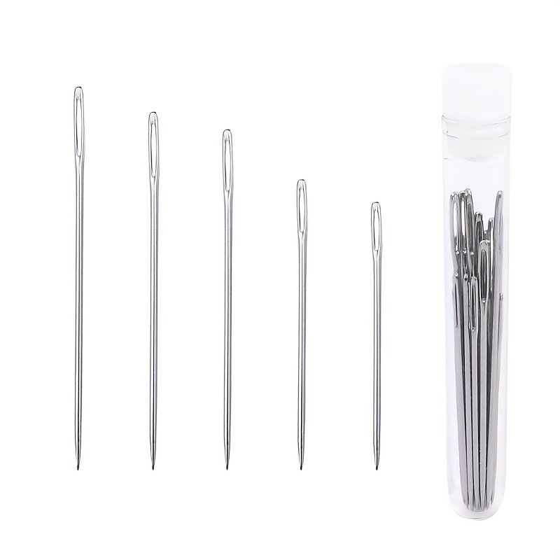 

1 Set Stainless Steel Large Eye Sewing Needles, Sharp Embroidery & Leather Craft Needles With Plastic Storage Bottle, White Yarn Knitting Needles For Hand Sewing