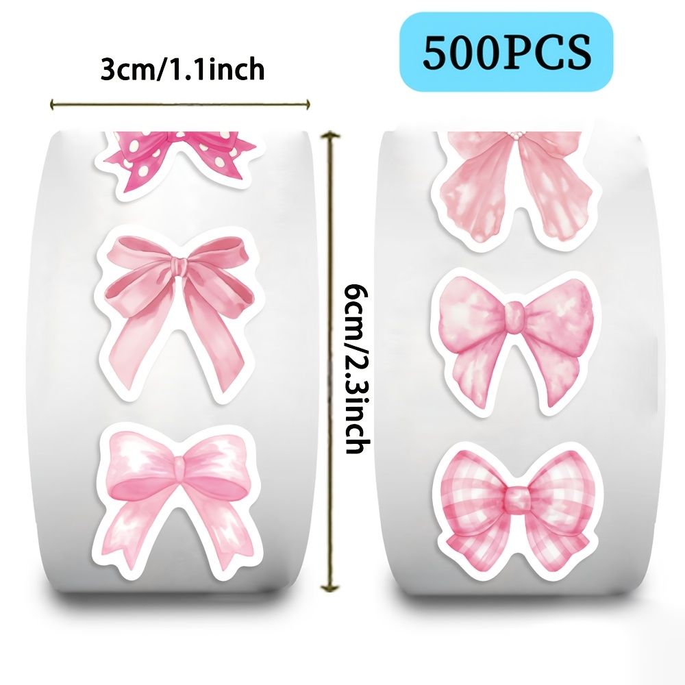 Image of 500pcs Ten Different Patterns Pink Bow Roll Stickers Small Pattern Decoration For Luggage Skateboard Water Cup Stickers