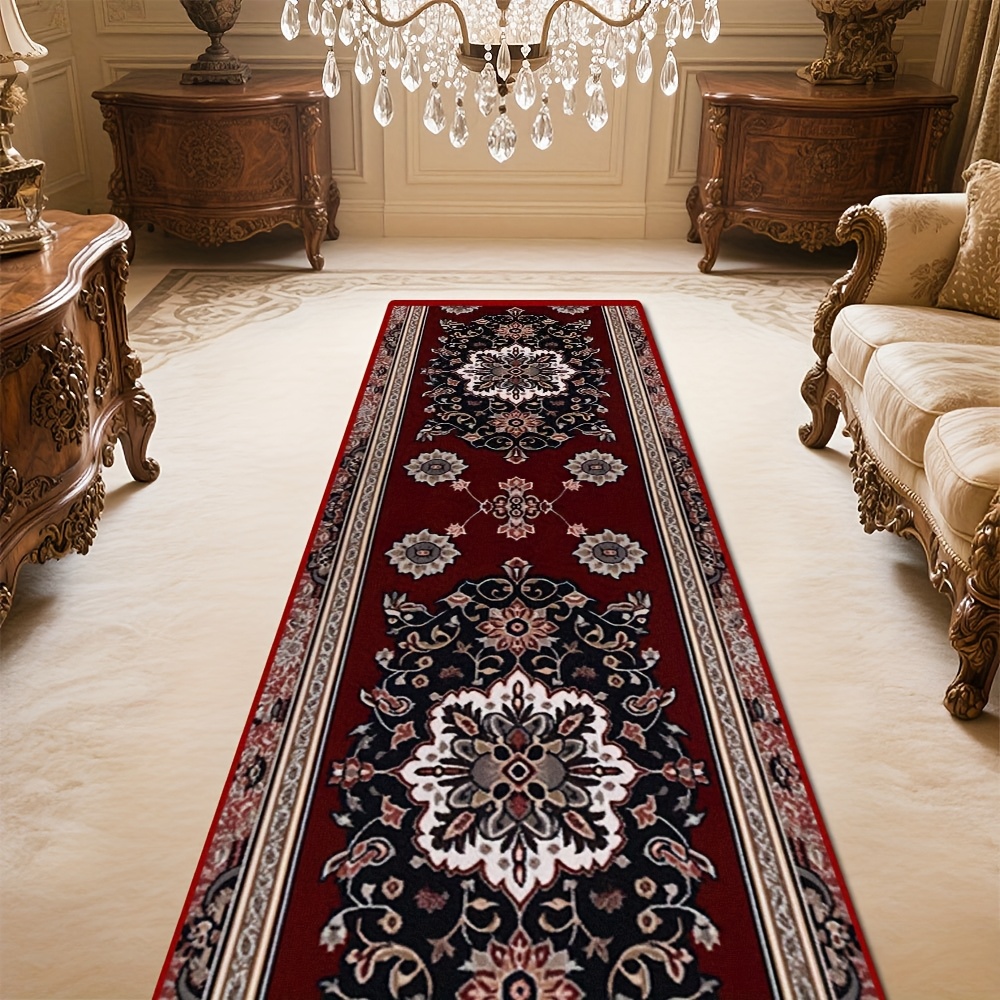 TEMU 1pc Red Persian Pattern Machine-washable Polyester Mat - Large Rectangular Indoor/outdoor Mat For Hallway, Patio, Stairs, Camping & Picnic -
