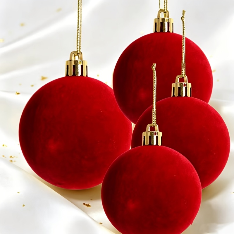 TEMU 4 pz Ornamenti Natalizi Extra Grandi da 10 cm Borgogna Floccati con Coperture Dorate per Appendere, Grandi Natalizie da Appendere in Velluto per