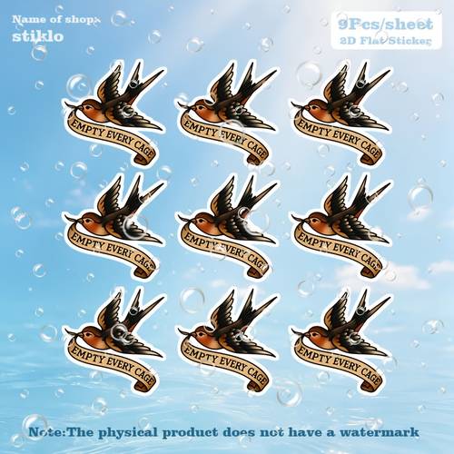 9pcs sheet empty cage tone swallow vegan tattoo vinyl sticker for car bumpers windows laptops trucks water bottles phone cases helmets motorcycles toolboxes guitars scooters whimsical design