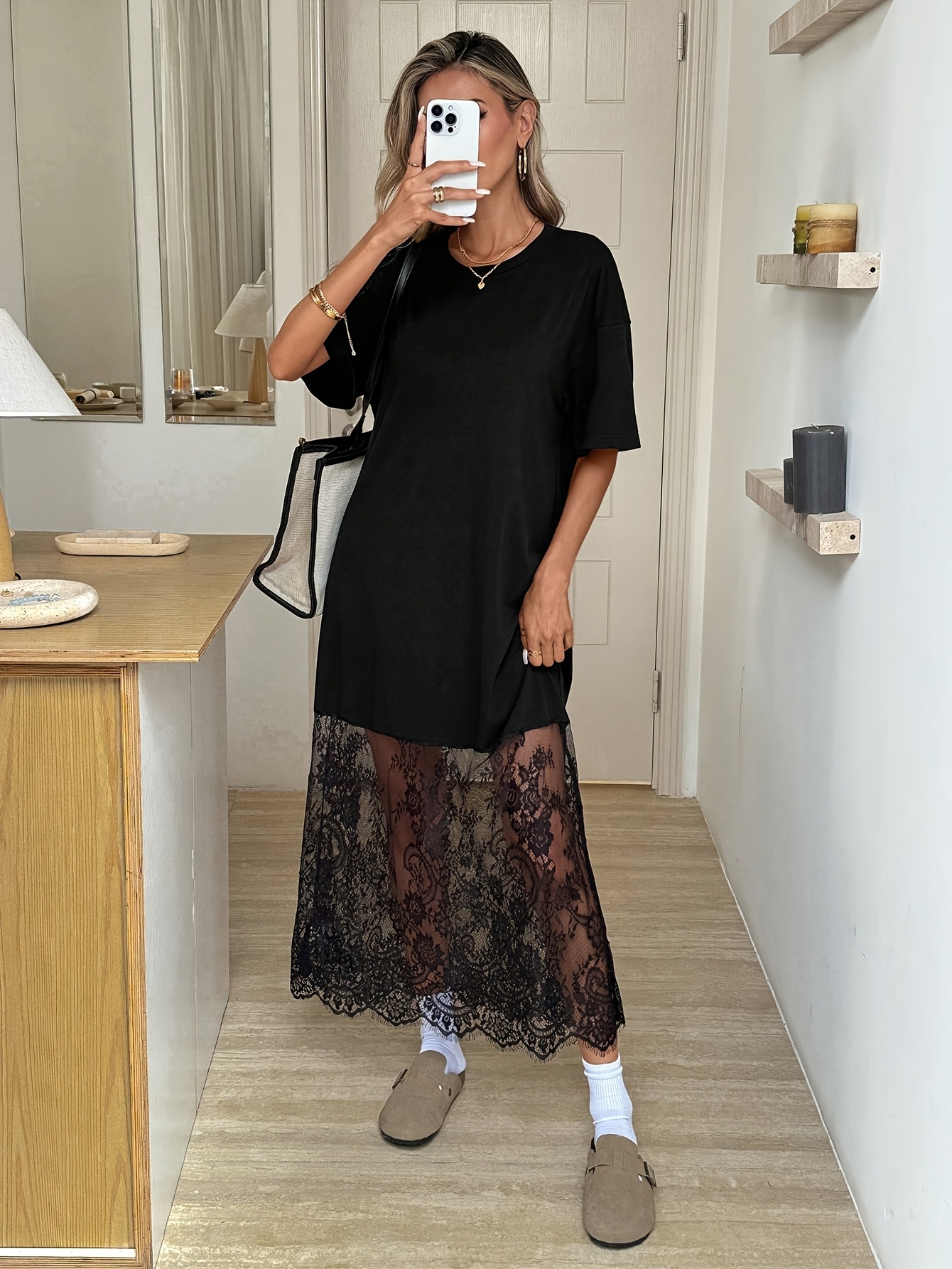 bk251208019 womens casual hem lace t shirt dress - Temu