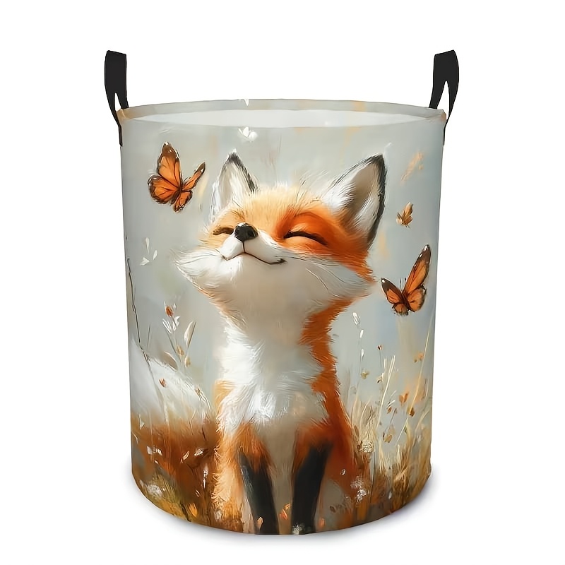 TEMU 1pc Laundry Basket | Foldable Round Clothes Storage Basket And , Sturdy Handles, Suitable For Bathroom And Bedroom, Space-saving, Fun Pattern,