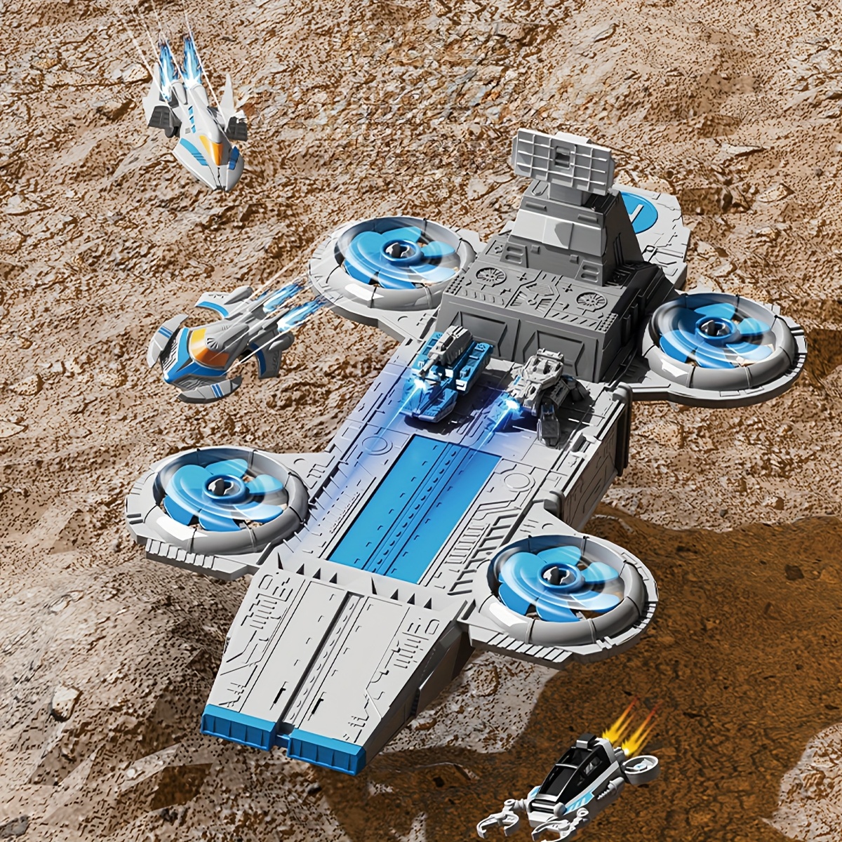 Large Kids' Space Battleship Toy Set with 5 Mini Spaceships