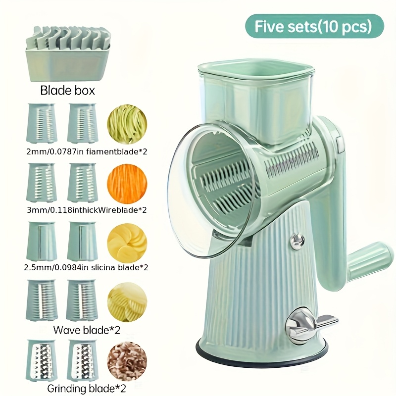 TEMU Rotary Cheese Grater With Handle, Kitchen Round Mandoline Vegetable Slicer 5in 1 Interchangeable , Easy To Clean Rotary Grater Slicer For Fruit,