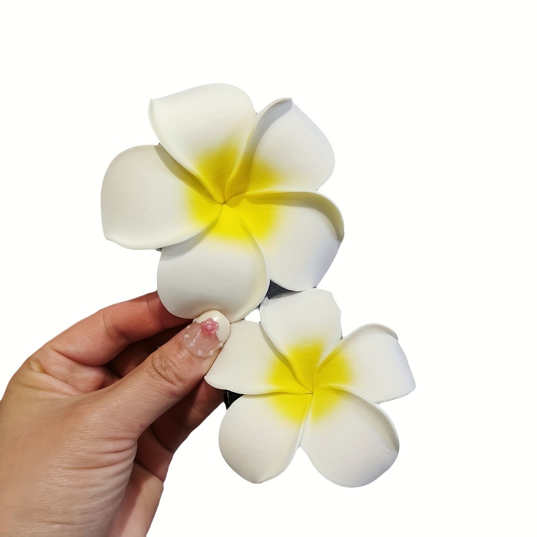 Elegant Resin Frangipani Flower Hair Clips Set, Hawaiian Style Beach ...