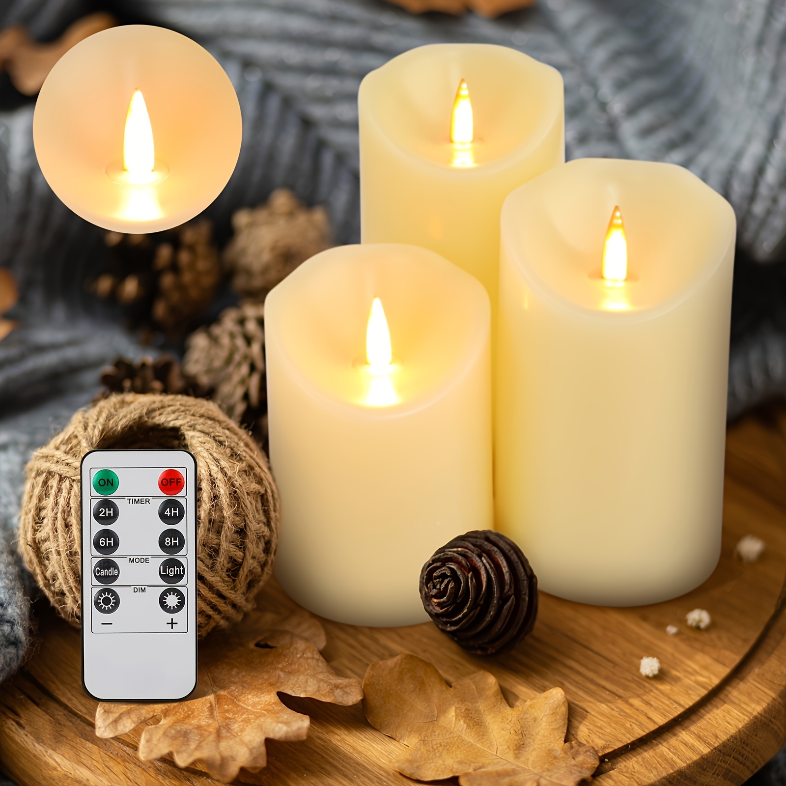 TEMU Ivory Flashing Flameless New Led Candle Lights With Three-pack, With Remote Control. Suitable For Romantic Decoration