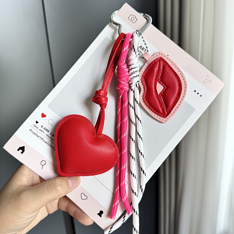 TEMU colgante de moda para bolso de de con cordón de PU, accesorios para bolso de amor, llavero navideño para mujer