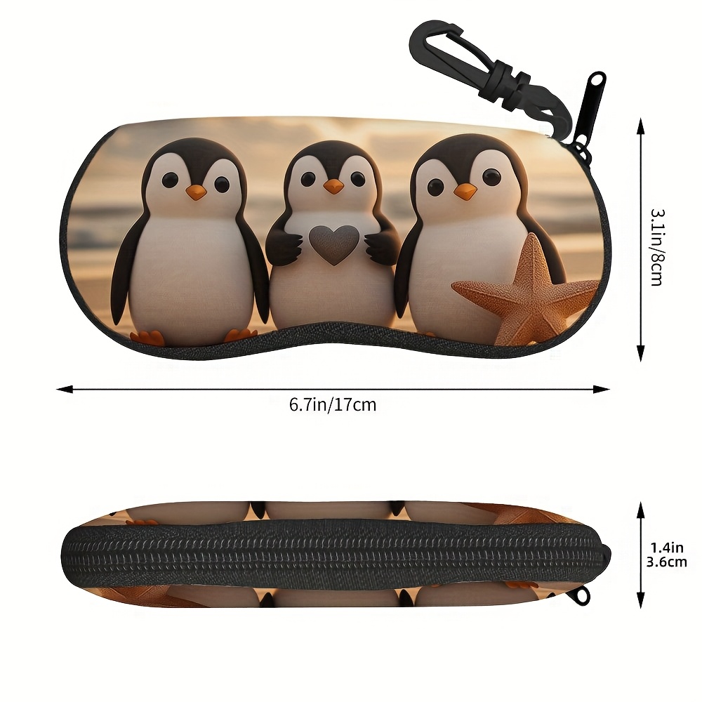 TEMU 1pc, Piece Eyeglass Case, Elegant Minimalist Storage, Adorable Penguins And Starfish Print Design, Practical And Durable Organizer For Glasses,