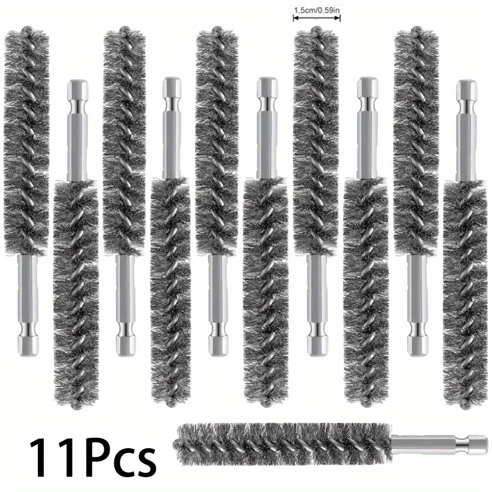 4/8/11pcs Auto Wire Brush Bore Brush Set, Brass, Nylon Twisted For Cleaning Rust, 1/4in Hex Drill Shank For Power Drill Impact Driver With Handle, Extension Bar, Tool Accessories