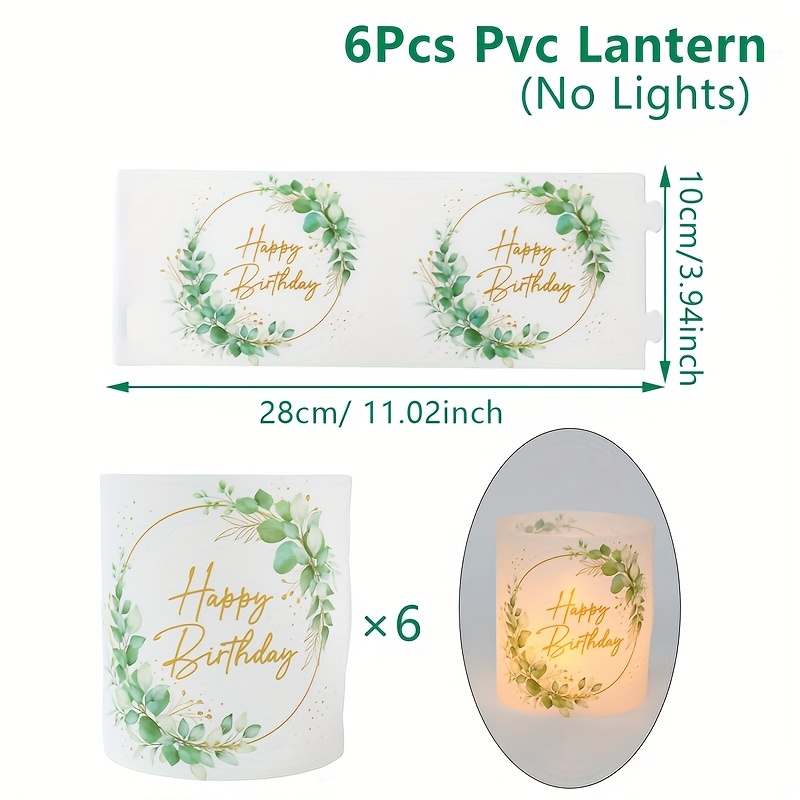 Image of 6pcs Eucalyptus Leaf Wreath Lampshade (no Lights) - & Plastic Garland Showers, Birthdays, Table Centerpieces - Foliage Candle Lantern Decoration, Party Supplies Showers & Birthday Parties