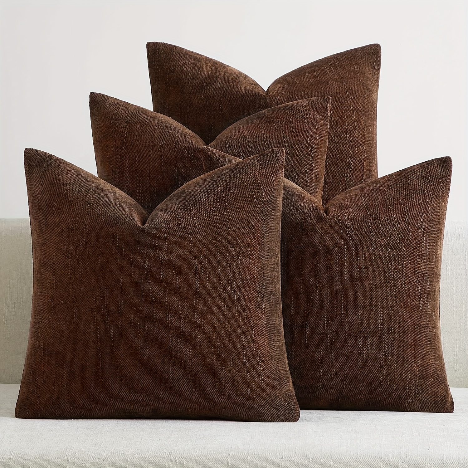 E-shop 4er-Pack neutrale dekorative Kissenbezüge, Chenille-texturierter Kissenbezug, weicher bequemer Landhausstil-Kissenbezug mit Reißverschluss als