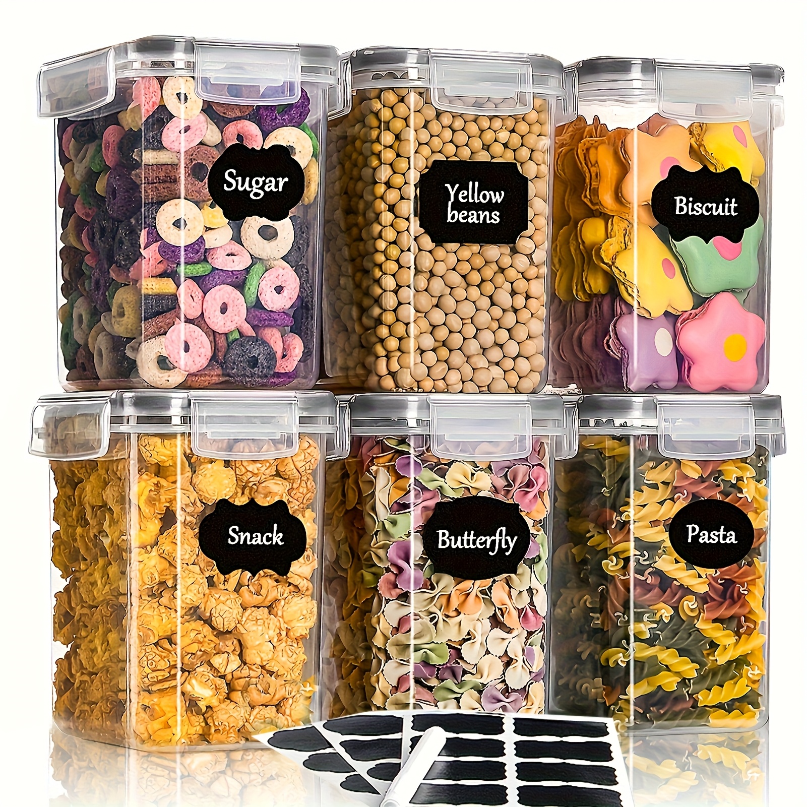 6/12pcs 1.6l Large Storage Containers With Lids | Airtight, Polypropylene, Multipurpose, Dishwasher Safe, Rectangle Shape, Latch Closure For Sugar, Cereal, Snack