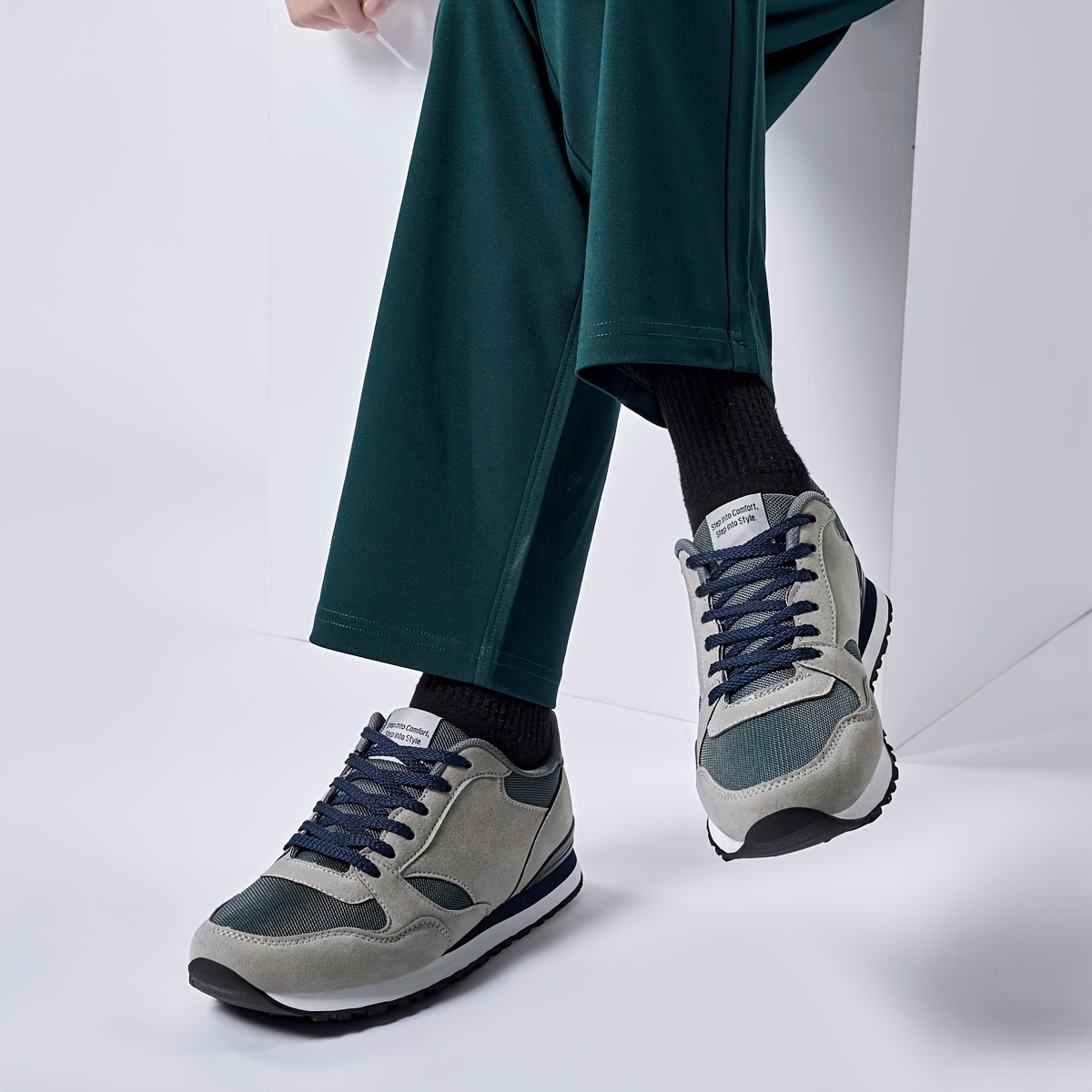 Men'S Stylish Low-Top Sneakers - Breathable Mesh, Lace-Up Running Shoes with Stylish Gray and Navy Design, Perfect for Casual and Street Wear, Casual Street Shoes|Minimalist Style|Breathable Upper, Sneakers