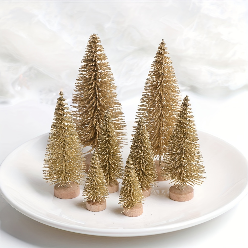 

8pcs Small Christmas Tree, Bendable Artificial Xmas Trees With Wood Base, Tabletop Miniature Xmas Trees Fake Xmas Tree Ornament For Christmas Decorations