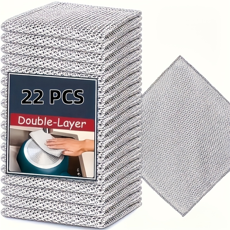 TEMU 22pcs Chiffon de cuisine multifonctionnel en fil d'acier, de cuisine en fil d'acier résistant aux rayures, Chiffon de cuisine en fil d'acier à