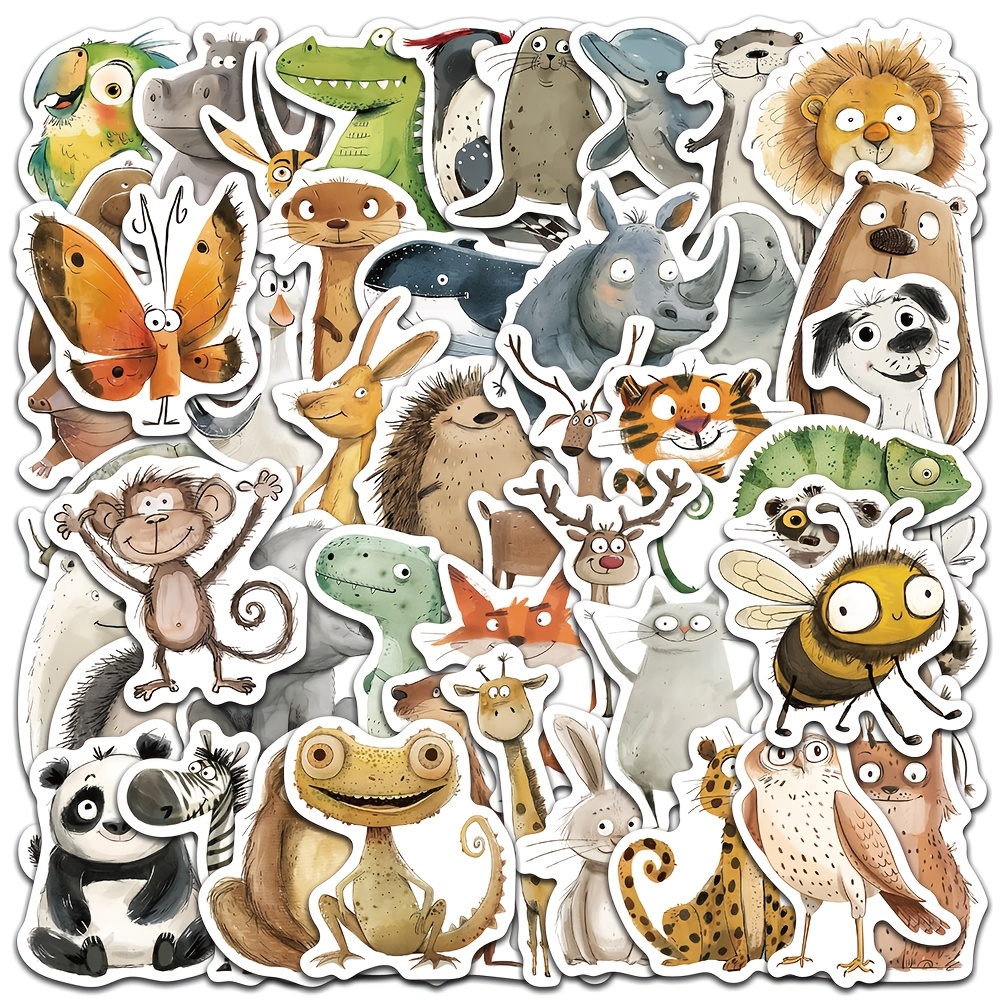 50 Fun And Cute Cartoon Animal Stickers For Water Bottles, Luggage, Guitars, Computers, Phones, And Scrapbooks