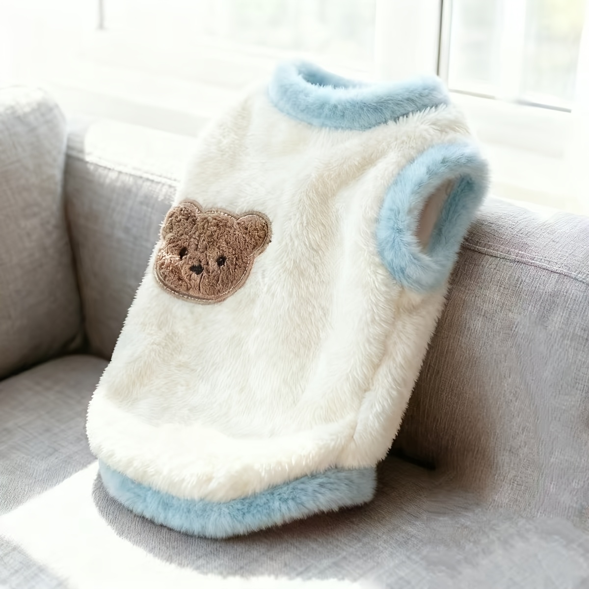 TEMU 【小型・中型犬用】暖かいフリースカーディガン ベスト | 秋冬用、可愛い厚手刺繍漫画ベアデザイン、ポリエステルニット生地、防水性なし