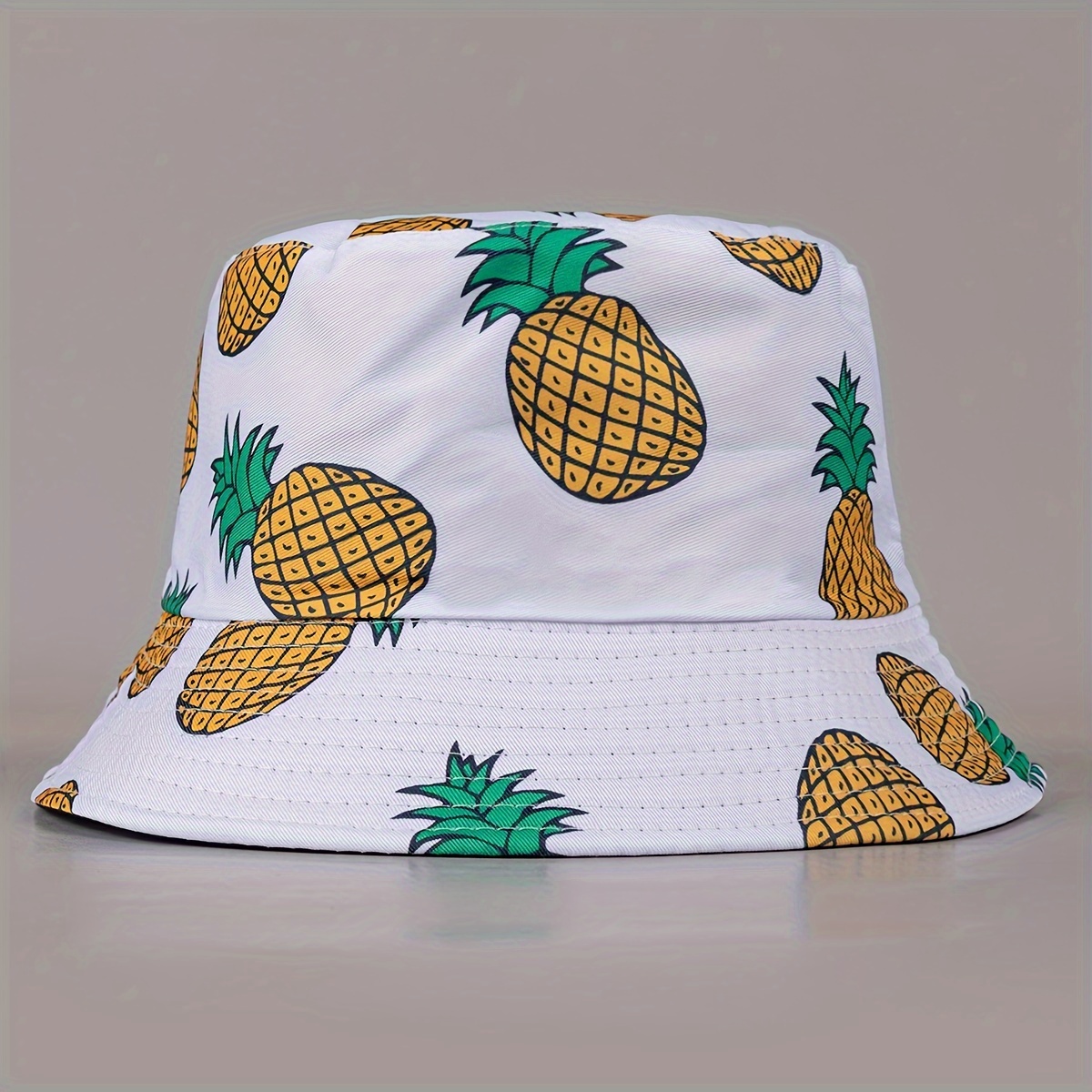 

1pc Men's Trendy Versatile Sunshade Bucket Hat With Pineapple Printed, Double-sided Sun Hat For Outdoor Vacation Travel