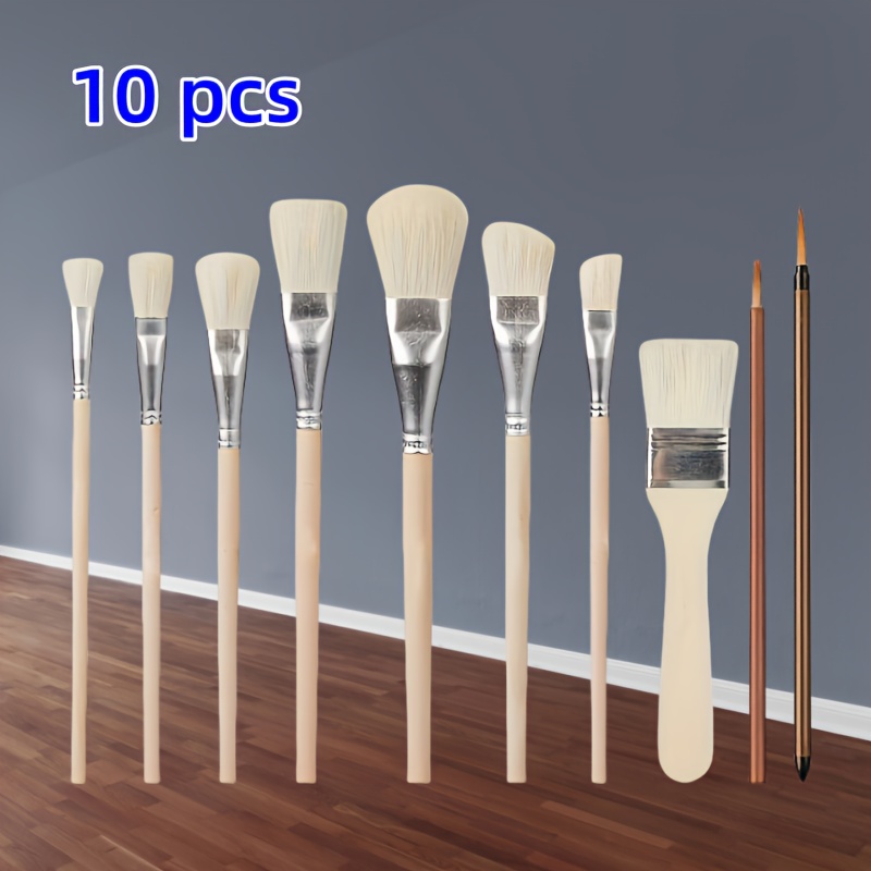 E-shop 10er Set Hochwertige Weichwollpinsel für Öl- und Acrylmalerei, Grundpinsel, Malpinsel, Klebepinsel, Glas- und Keramikpinsel und Abziehpinsel