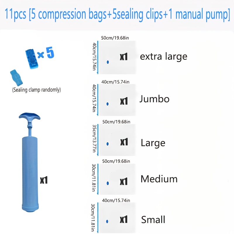 TEMU 11pcs - [5pcs Sacs de Compression Sous Vide et 5pcs Clips de et 1pc Pompe Manuelle] Combinaison de Petit Design Divers, Matériau Épaissi