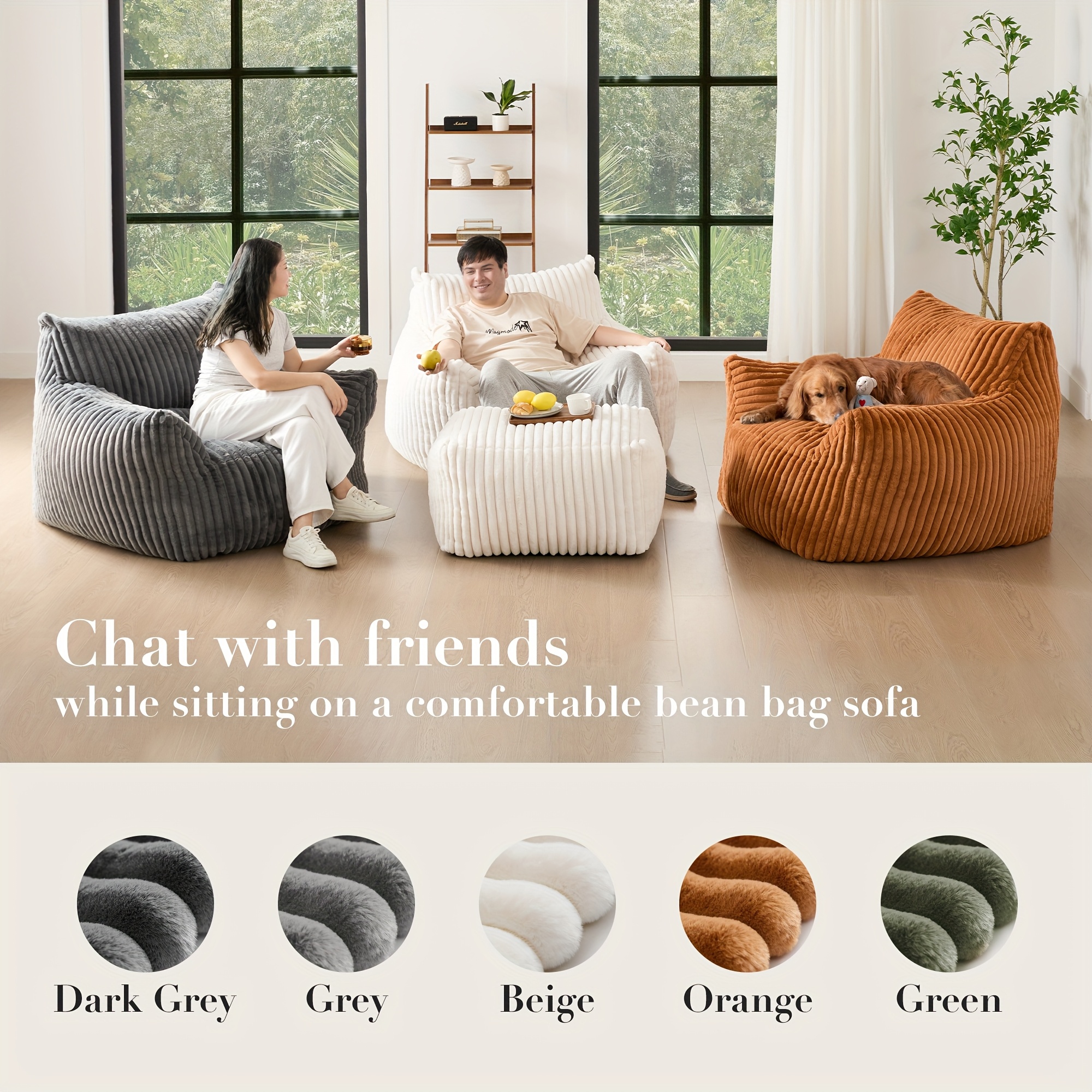 living giving giant plush bean bag chair with footstool for adults with armrests oversized comfy beanbag lounge lazy floor sofa chair for living room bedroom restaurant dorm cozy fluffy single cloud mini couch details 6