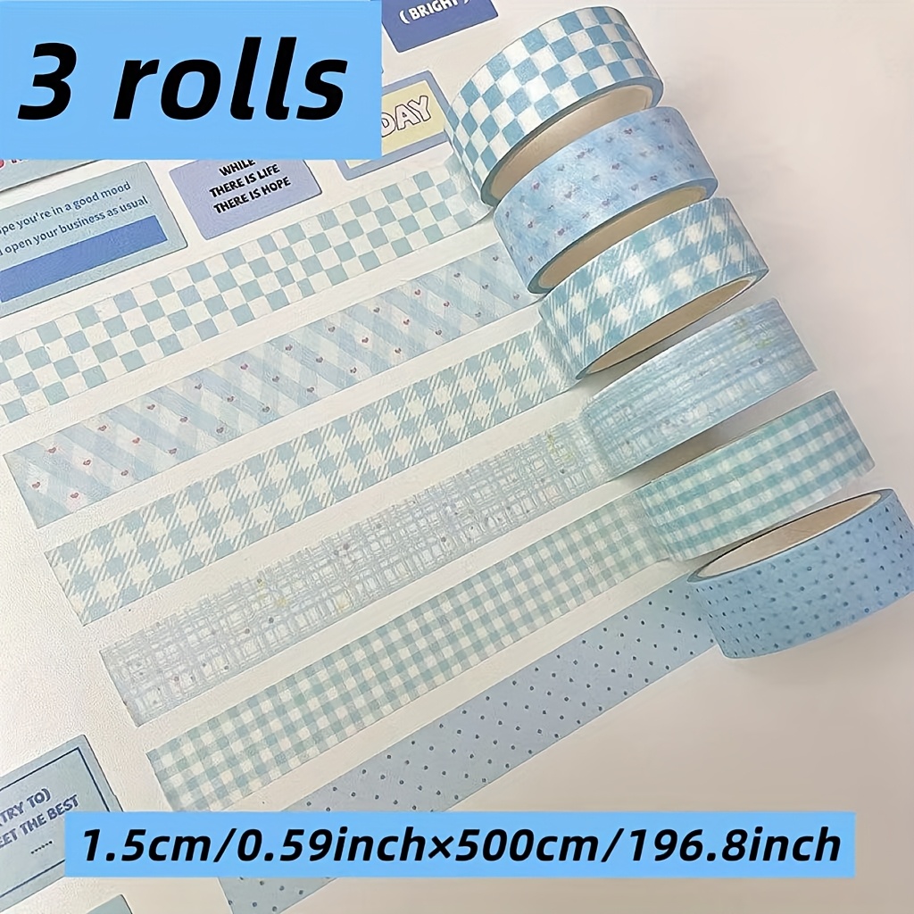 TEMU 3pcs Set Of Minimalist Instagram-style Blue Polka Dot Creative Washi Tape, Washi Tape, And Diy Wrapping And Journaling Tape