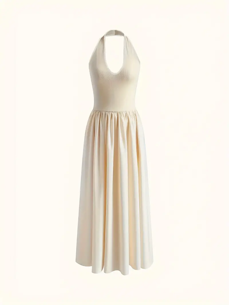 casual white backless dress Women's Elegant Halter Neck Backless Summer Dress