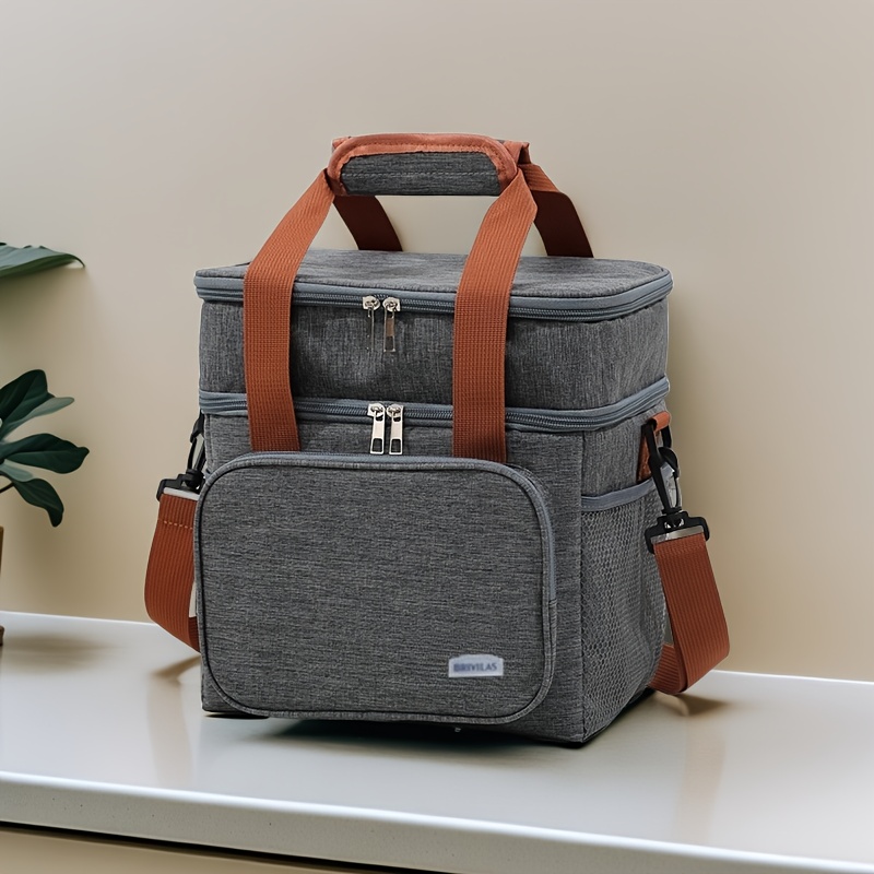 TEMU Outdoor Cooler Bag | Portable Expandable Double-layer Insulated Ice Pack | Adjustable Shoulder Straps For Men And Women | Double-layer Navy Blue