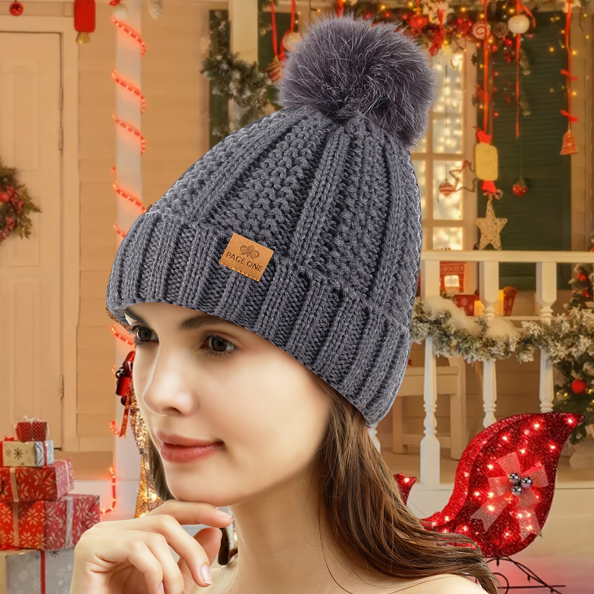 2pcs Pack Womens Winter Thick Cable Knit Beanie Faux Fur Pom Hat Fleece  Lined Skull Cap New Year Gifts For Women, Valentine'S Day Gift, Winter  Clothes