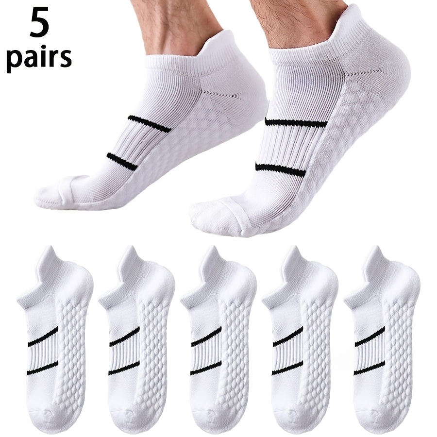 TEMU 5 Pairs Men' Sports Boat Socks With Contrasting Color Stripes, Breathable Sports Style Suitable For Wear