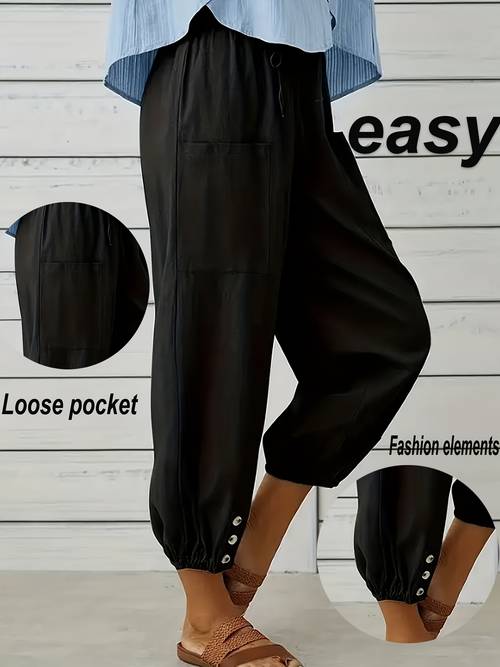 1pc black unisex casual pants loose high waist with elastic drawstring wide leg design multiple pockets light beige friendly breathable fabric for spring summer machine washable clothing essentials highwaisted trousers