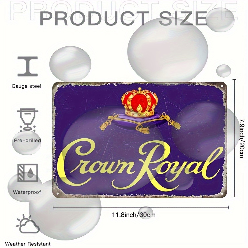 1pc, Vintage Crown Royal Metal Tin Sign, 8x12 Inch, Waterproof Wall Decor for Home, Bar, Garage, Multipurpose with Pre-Drilled Holes