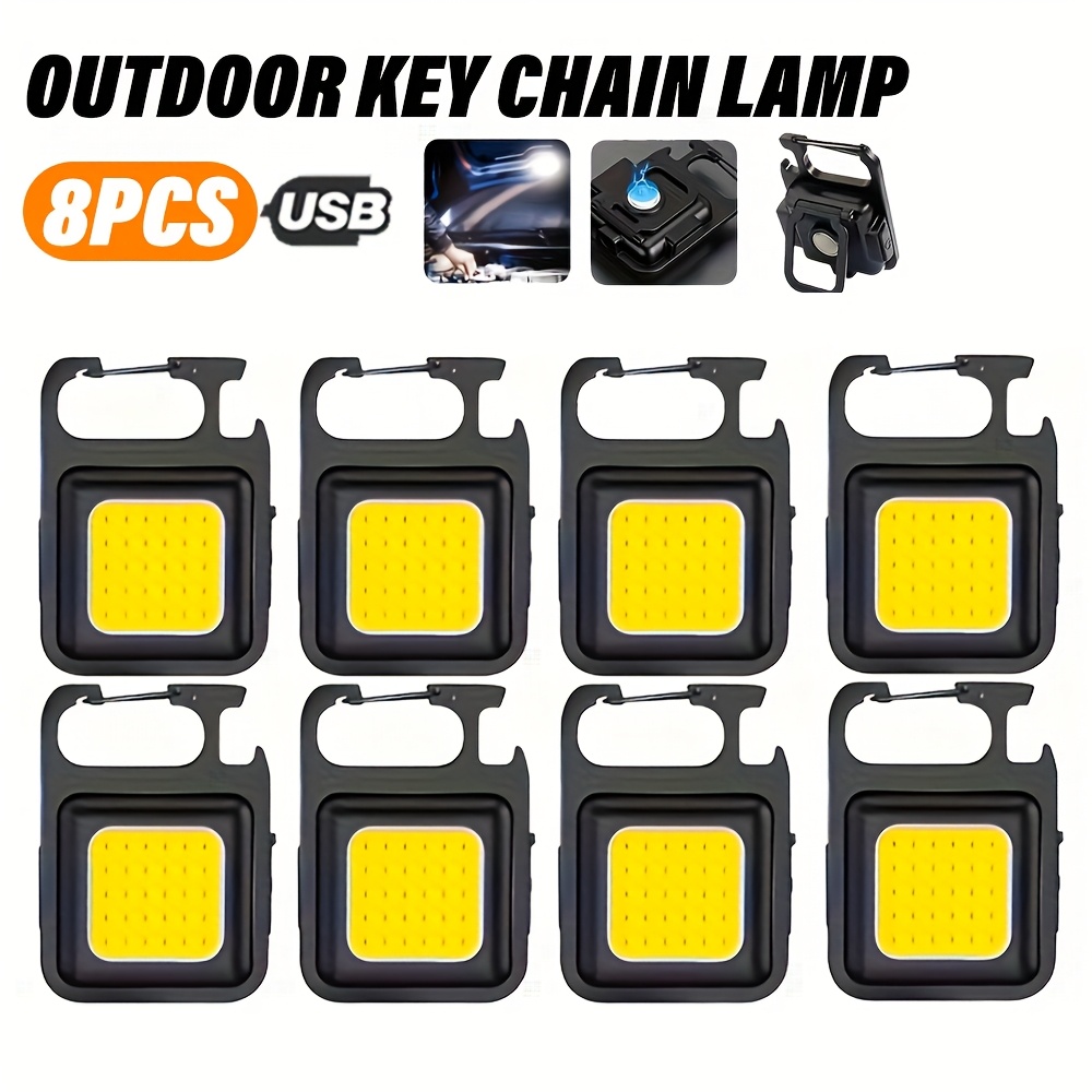 COB Keychain Work Light Keychain Flashlights 7 Light Modes 1600Lumen,Portable USB Rechargeable Cob Work Light Emergency Light With Folding Bracket Bottle Opener And Magnet Base