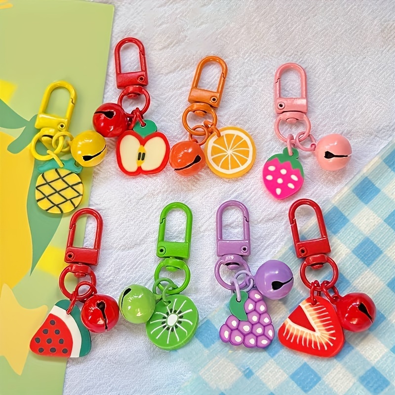 

8-piece Acrylic Fruit Bell Keychain Set, Resin Fruit Pendant Charm With Carabiner Clip - Ideal Party Favor & Handbag Accessory For Gifts