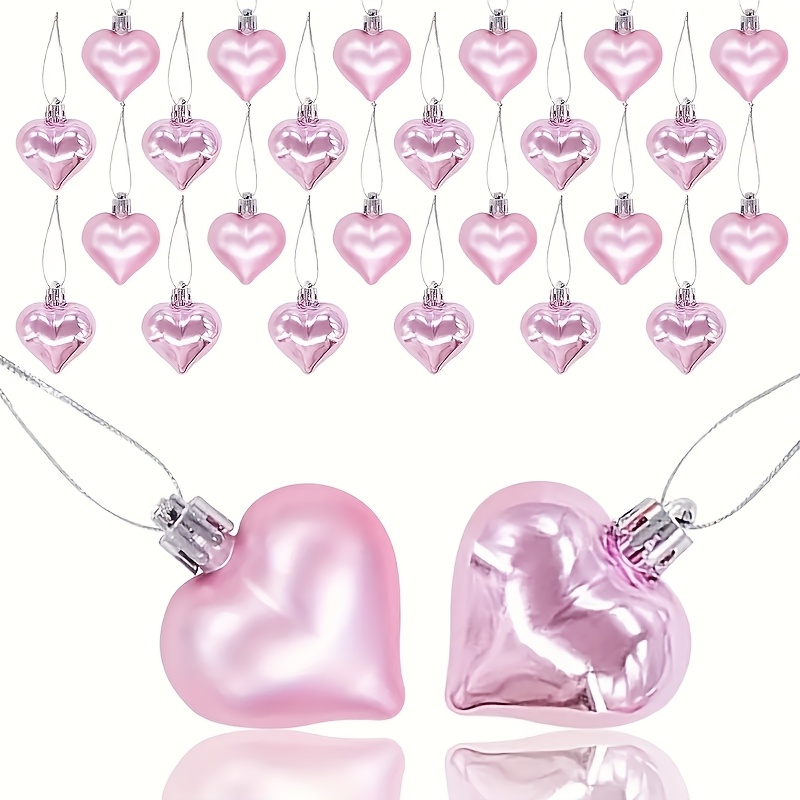 Image of 24pcs Of 4.5cm Heart-shaped Decorations For Valentine's Day, Suitable For Anniversaries, Weddings, Engagements, Gatherings, Featuring Hanging Ornaments And Heart-shaped Pendants