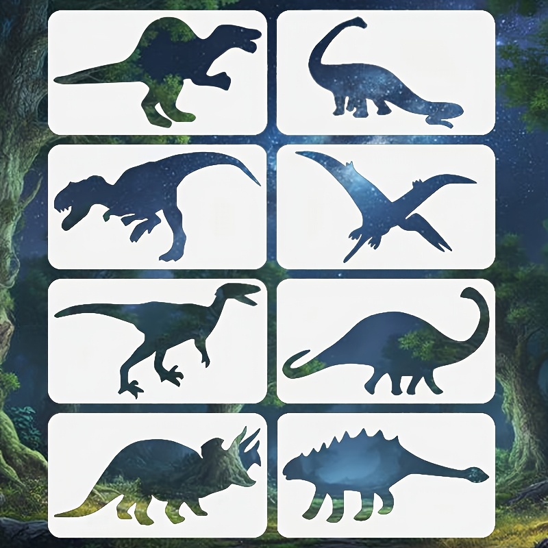 TEMU 8pcs Reusable Dinosaur Stencil Templates With Numbered Dinosaur Shapes Suitable For Crafts, Numbers On Walls, Furniture, Canvas - Diy Paintable
