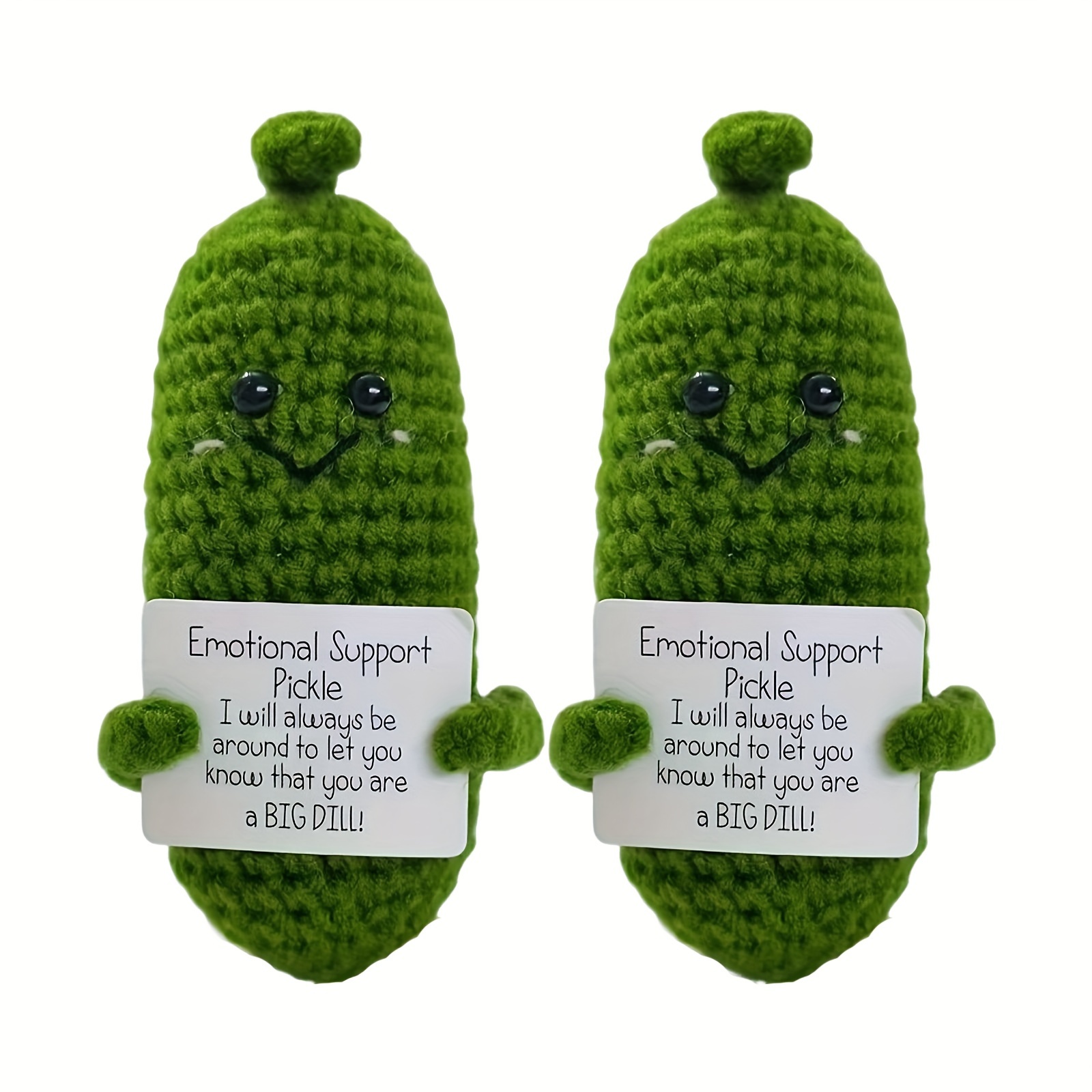 

2pcs, Emotional Support , Handmade Gift Emotional Support Pickled Cucumber, Cute Knitted Cucumber Doll Ornament With Wooden Base Ornament Gift For Women, Boys, Girls