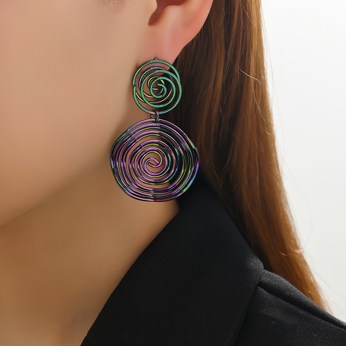 Vintage Golden Spiral Pattern Dangle Earrings, Punk Style