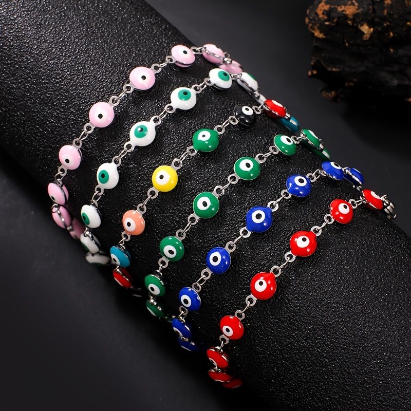 TEMU 6pcs Fashion Stainless Steel Evil Eye Bracelet, Suitable For Daily Wear, Unisex, Ideal For Holiday Gifts