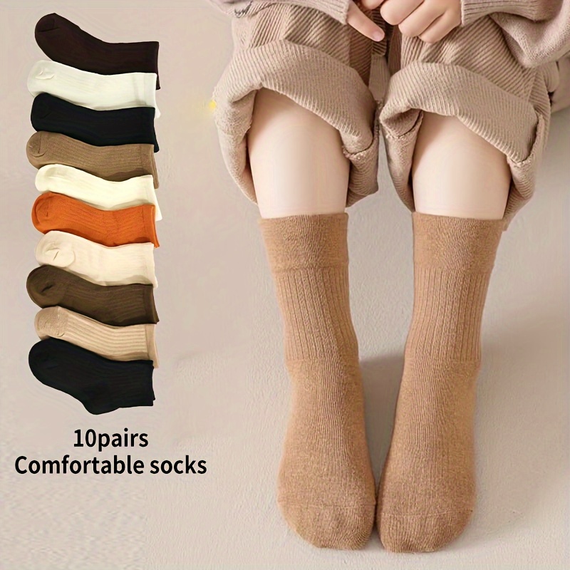 

10 Pairs 's Crew Socks, Breathable Comfy Casual Socks Simple Fashion