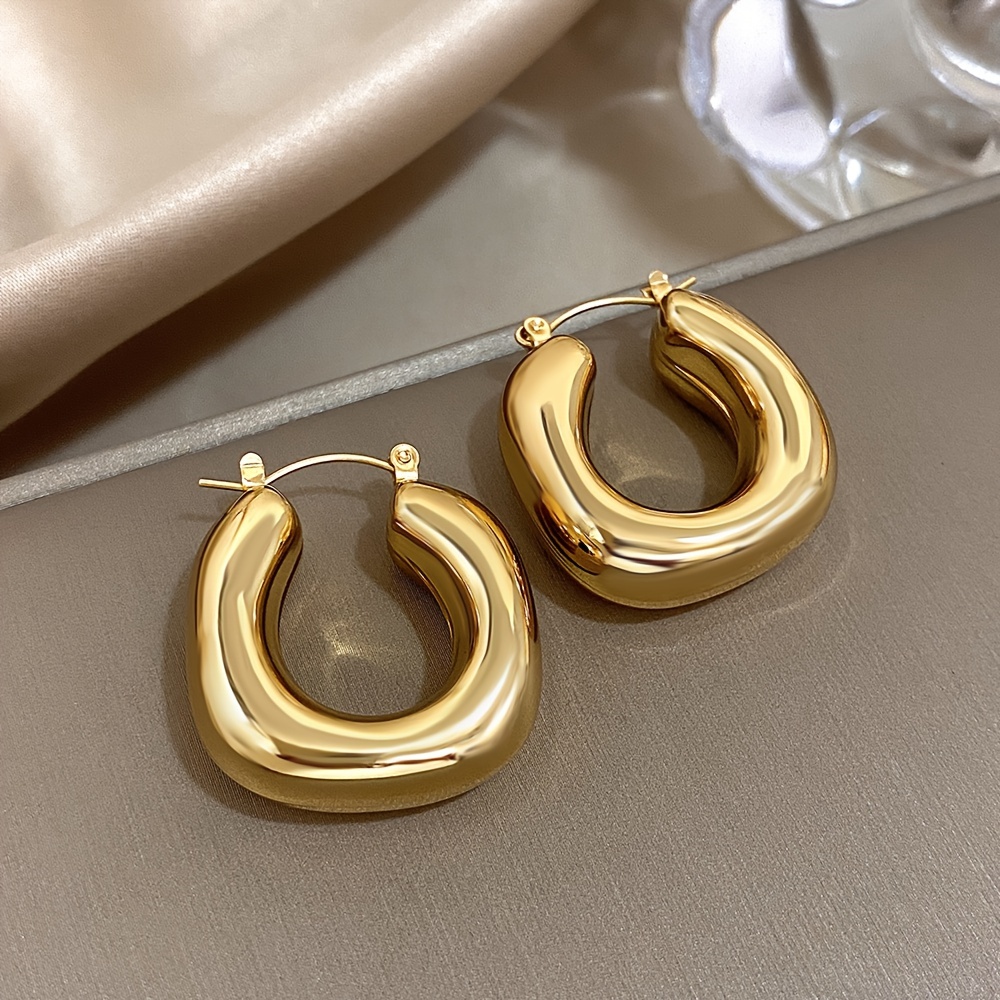 TEMU 1 Pair Vintage Style Hoop Earrings, Large Hollow Stainless Steel, Luxurious Elegant Jewelry For Women, , Exquisite Gift Idea