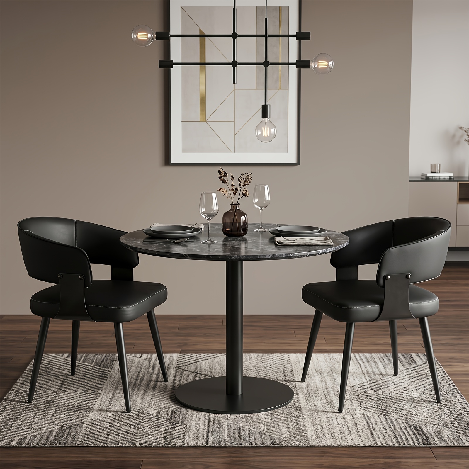 Modern Dining Chair Set Of 2, Faux Leather Upholstered Kitchen Chairs With Curved Back And Metal Legs, Mid-century Chairs For Dining Room, Kitchen