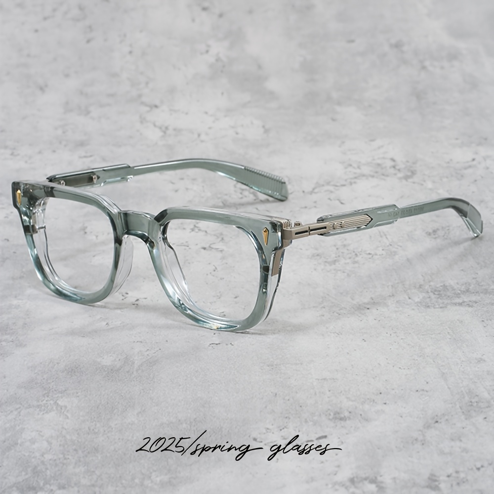 Image of Handmade Retro Eyeglass Frame - Mint Translucent Green Full-rim Round/rectangle Glasses Suitable For Reading, Computer &, Non- Frames, Spring Hinges, Vintage Style For Casual Attire