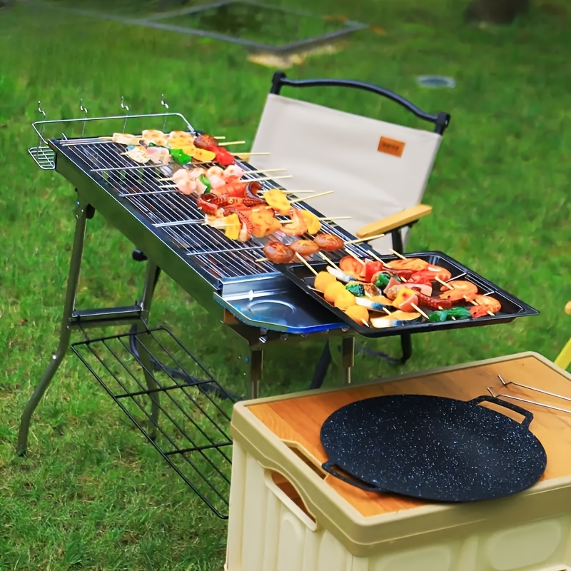Durable Folding BBQ Grill - Polished Finish, Perfect for Outdoor Cooking & Sports Enthusiasts, Square Design, Metal Construction