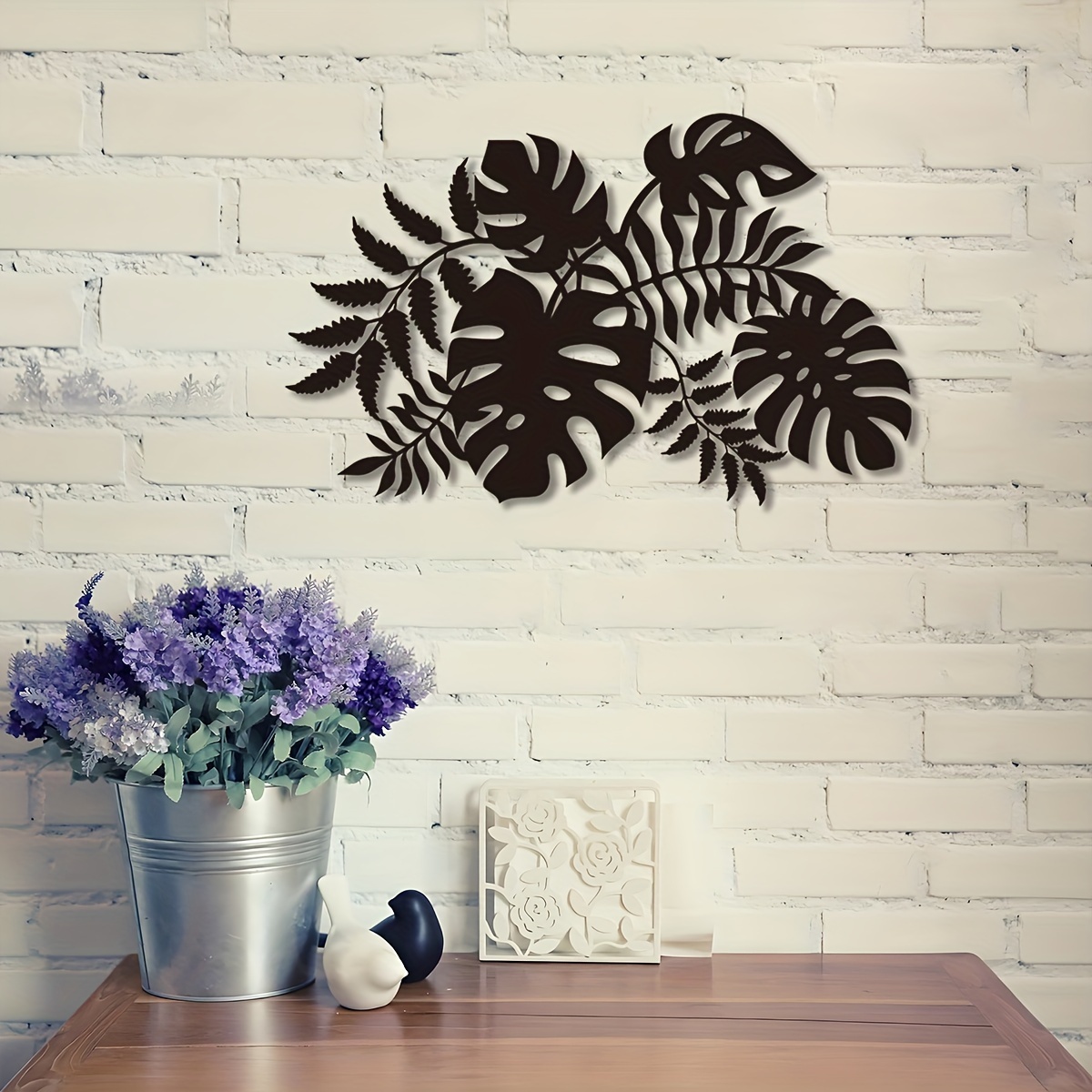 

Art Deco Metal Wall Sculpture - Multifaceted Black Leaves Wall Decor, Vintage-inspired Hanging Accent For Living Room, Bedroom, Office, Kitchen