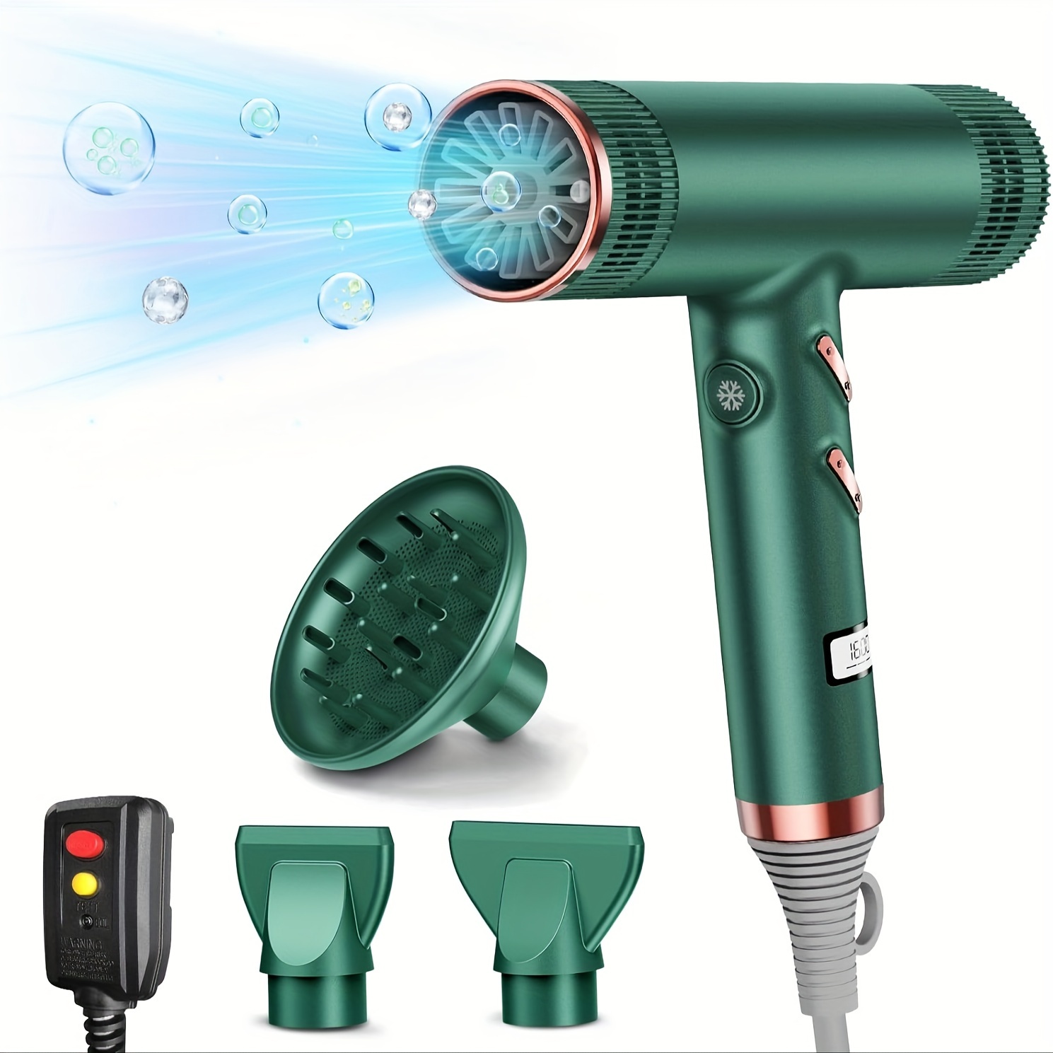 

Professional Hair Dryer, Ionic Fast Blow Dry With Diffuser, 113, 000rpm, 1600w - 4 Heating 3 Speed And Cooling Buttons, For All Hair Types, Holiday And Woman Gift